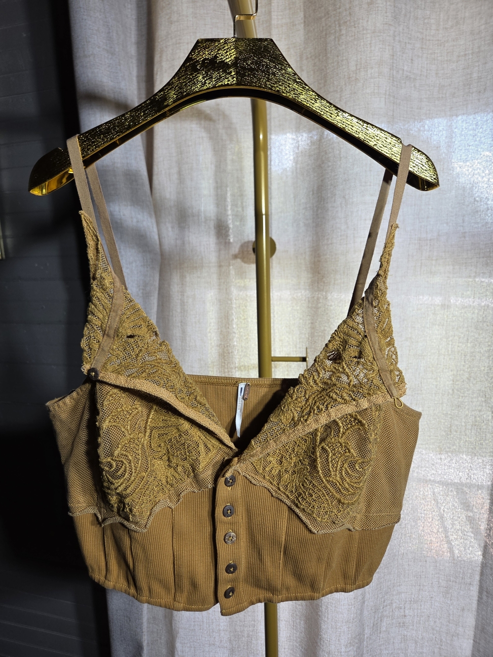 Free People Burnt Orange Lace-Trim Corset Cami